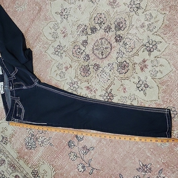 Daytrip Dark Blue Lynx Ankle Skinny White Thread Rhinestone Button Jeans Size 26 - Picture 12 of 15